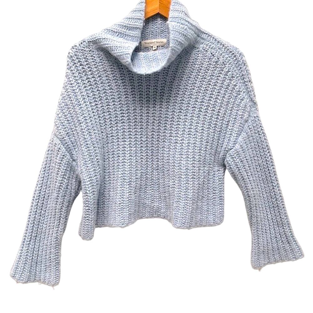 Weekend Stories Alexi Pullover Wool Blend Sweater in Sky Blue Size M